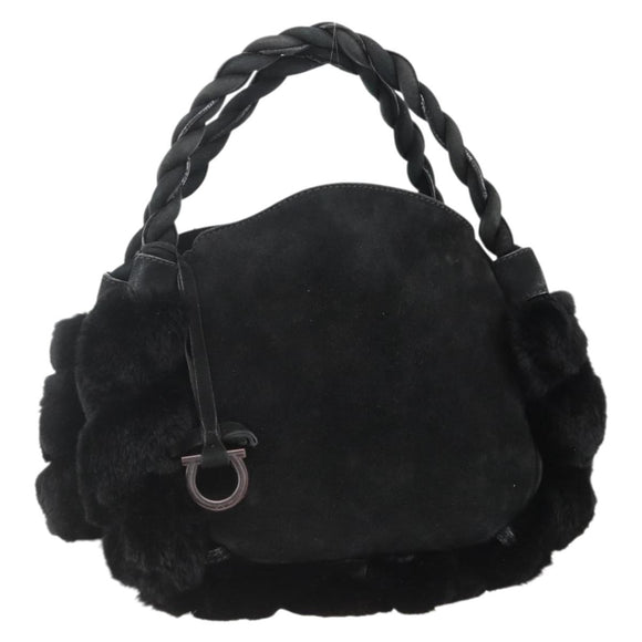 Salvatore Ferragamo Hand Bag Suede Black Silver Auth BA11561