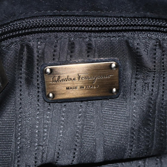 Salvatore Ferragamo Hand Bag Suede Black Silver Auth BA11561