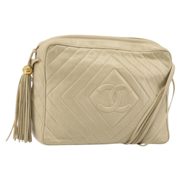 CHANEL Shoulder Bag Lamb Skin Beige Gold CC Auth BA11562A