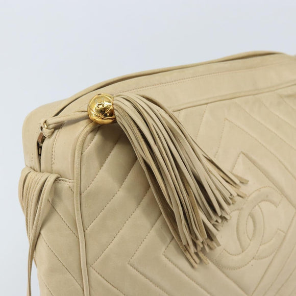 CHANEL Shoulder Bag Lamb Skin Beige Gold CC Auth BA11562A