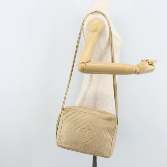 CHANEL Shoulder Bag Lamb Skin Beige Gold CC Auth BA11562A