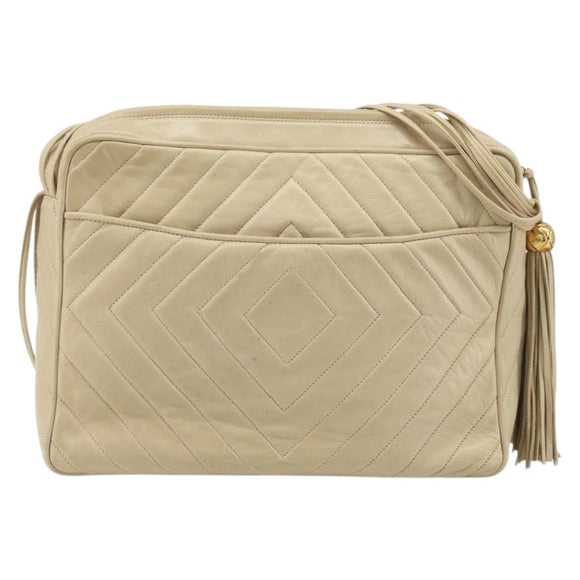 CHANEL Shoulder Bag Lamb Skin Beige Gold CC Auth BA11562A