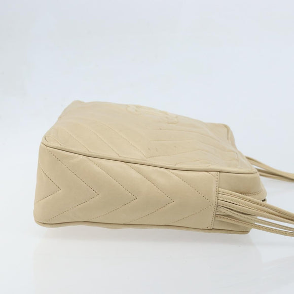 CHANEL Shoulder Bag Lamb Skin Beige Gold CC Auth BA11562A