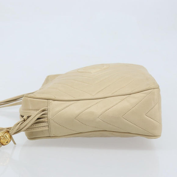 CHANEL Shoulder Bag Lamb Skin Beige Gold CC Auth BA11562A