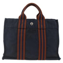 HERMES Fourre Tout PM Tote Bag Canvas Navy Silver Auth BA11564-2