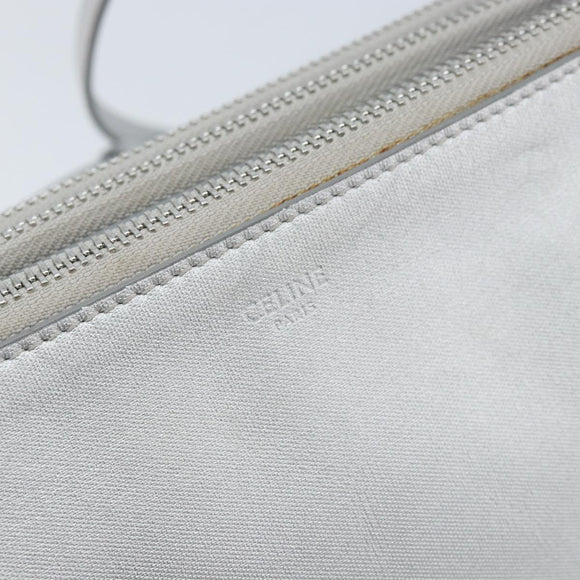CELINE Shoulder Bag Leather Silver Auth BA11569