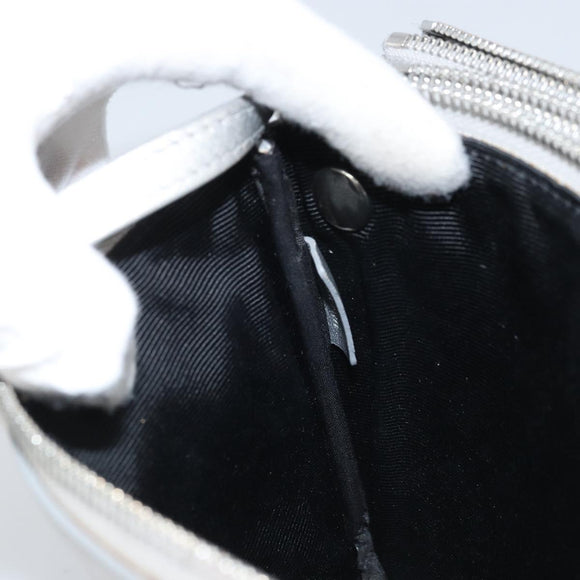 CELINE Shoulder Bag Leather Silver Auth BA11569