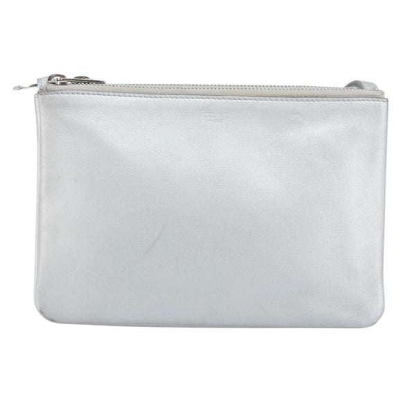 CELINE Shoulder Bag Leather Silver Auth BA11569