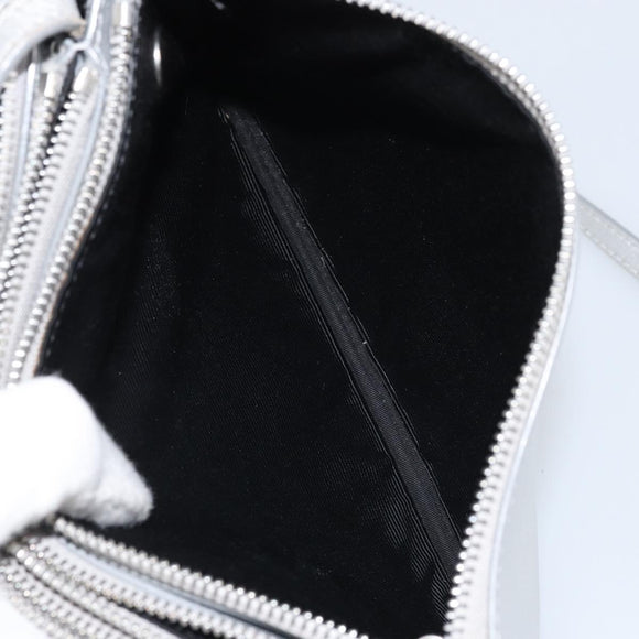 CELINE Shoulder Bag Leather Silver Auth BA11569