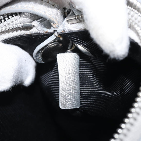 CELINE Shoulder Bag Leather Silver Auth BA11569
