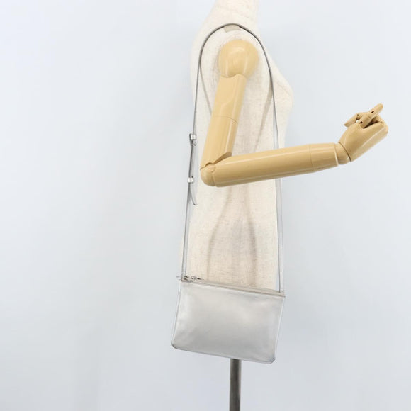 CELINE Shoulder Bag Leather Silver Auth BA11569