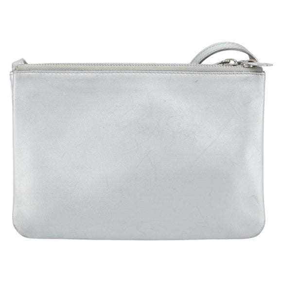 CELINE Shoulder Bag Leather Silver Auth BA11569