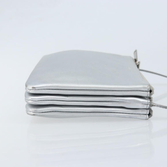 CELINE Shoulder Bag Leather Silver Auth BA11569