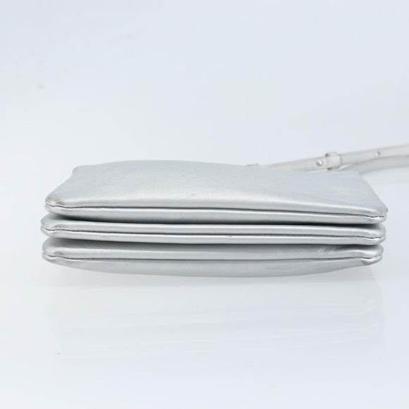CELINE Shoulder Bag Leather Silver Auth BA11569