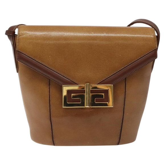 GIVENCHY Shoulder Bag Leather Brown Gold Auth BA1157