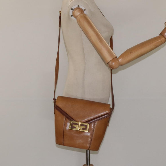 GIVENCHY Shoulder Bag Leather Brown Gold Auth BA1157