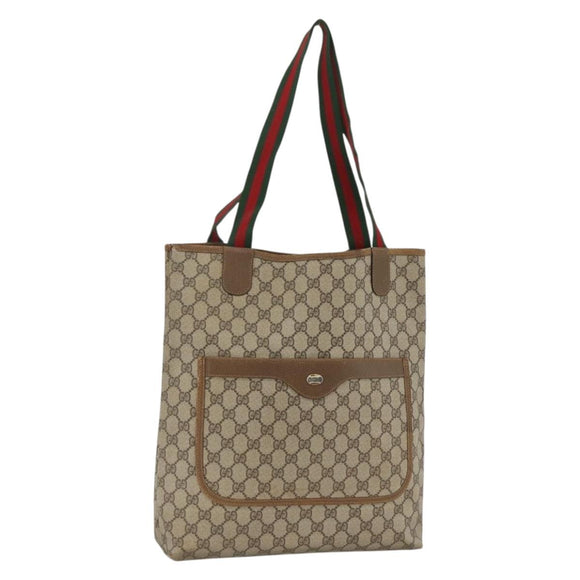 GUCCI GG Supreme Web Sherry Line Tote Bag PVC Beige Red 39 02 0031 Auth BA11570