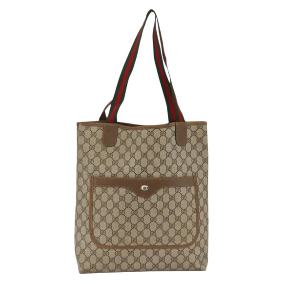 GUCCI GG Supreme Web Sherry Line Tote Bag PVC Beige Red 39 02 0031 Auth BA11570