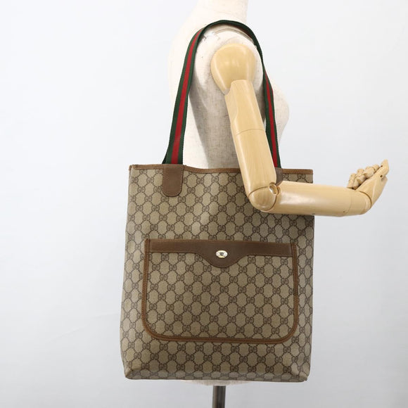 GUCCI GG Supreme Web Sherry Line Tote Bag PVC Beige Red 39 02 0031 Auth BA11570