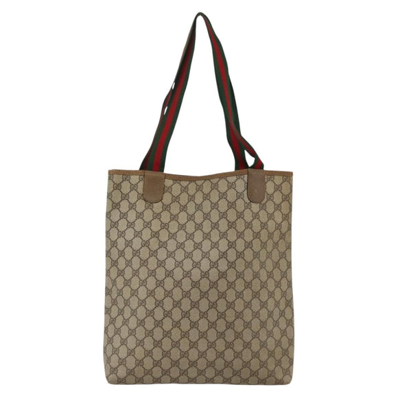 GUCCI GG Supreme Web Sherry Line Tote Bag PVC Beige Red 39 02 0031 Auth BA11570