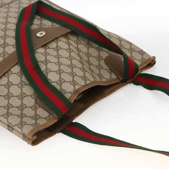 GUCCI GG Supreme Web Sherry Line Tote Bag PVC Beige Red 39 02 0031 Auth BA11570