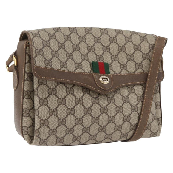 GUCCI GG Supreme Web Sherry Line Bag PVC Beige Gold 904 02 084 Auth BA11571