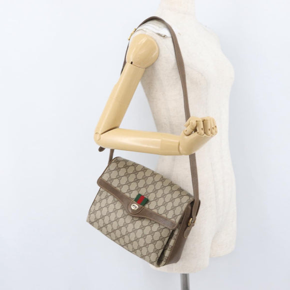 GUCCI GG Supreme Web Sherry Line Bag PVC Beige Gold 904 02 084 Auth BA11571