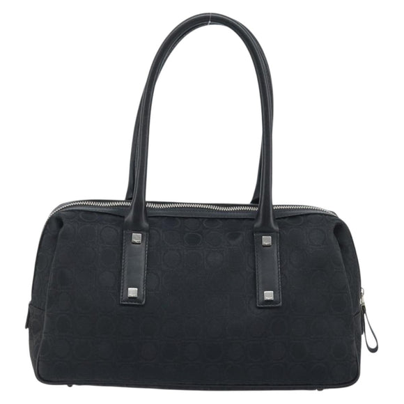 Salvatore Ferragamo Hand Bag Canvas Black Silver Auth BA11576