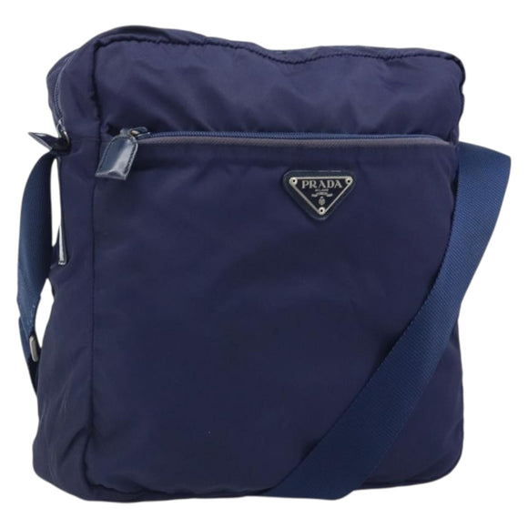 PRADA Shoulder Bag Nylon Navy Silver Auth BA11578
