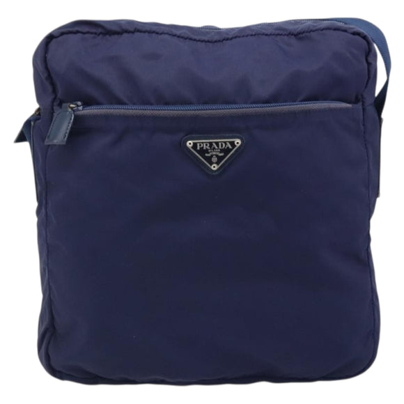 PRADA Shoulder Bag Nylon Navy Silver Auth BA11578