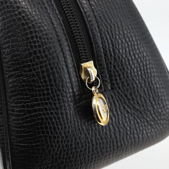 Christian Dior Hand Bag Leather Black Gold Auth BA11579A