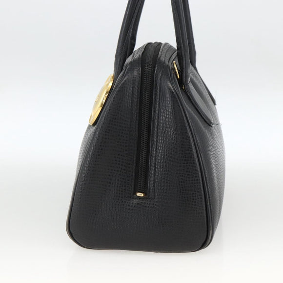 Christian Dior Hand Bag Leather Black Gold Auth BA11579A