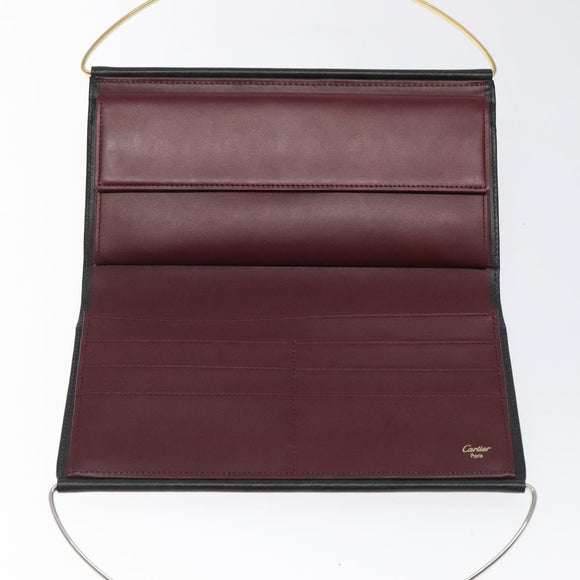 CARTIER Hand Long Wallet Leather Black Auth BA1158