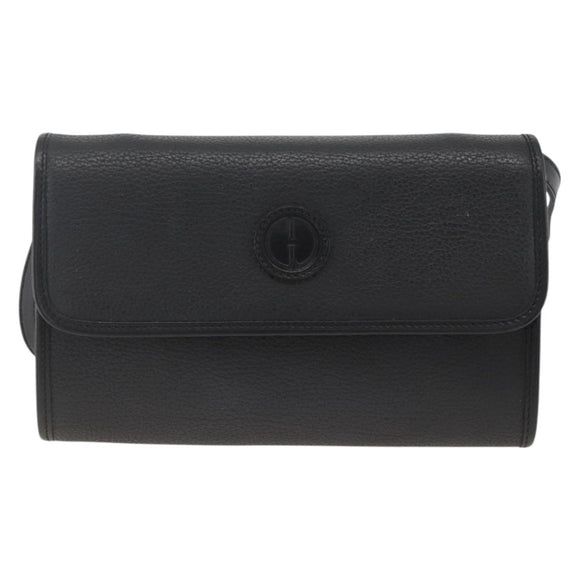 GUCCI Shoulder Bag Leather Black Gold 004 115 3410 Auth BA11580