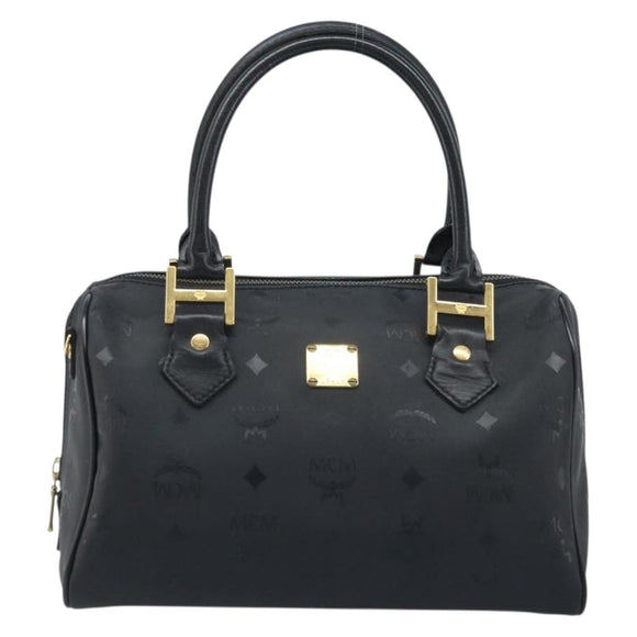 MCM Logogram Vicetos Hand Bag PVC Black Gold Auth BA11589