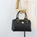 MCM Logogram Vicetos Hand Bag PVC Black Gold Auth BA11589-23