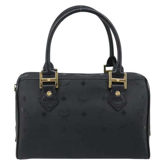 MCM Logogram Vicetos Hand Bag PVC Black Gold Auth BA11589