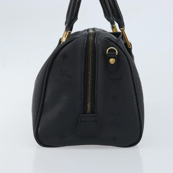 MCM Logogram Vicetos Hand Bag PVC Black Gold Auth BA11589