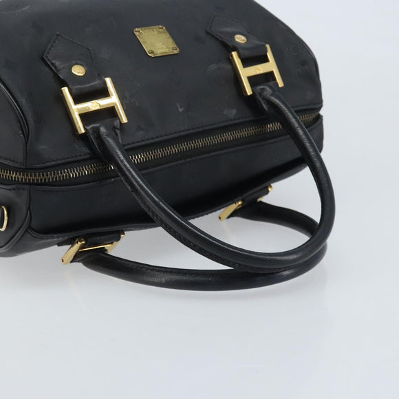 MCM Logogram Vicetos Hand Bag PVC Black Gold Auth BA11589
