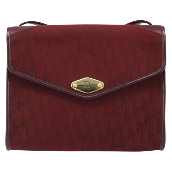 Christian Dior Trotter Canvas Shoulder Bag Red Gold Auth BA11606
