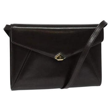 BALLY Shoulder Bag Leather Dark Brown Gold Auth BA1161