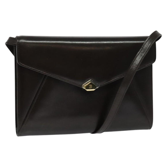 BALLY Shoulder Bag Leather Dark Brown Gold Auth BA1161