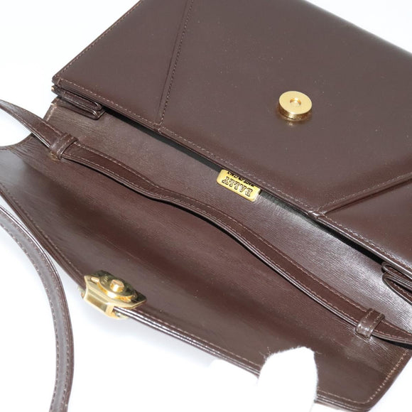 BALLY Shoulder Bag Leather Dark Brown Gold Auth BA1161