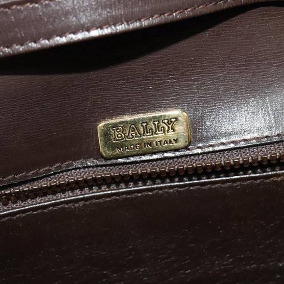 BALLY Shoulder Bag Leather Dark Brown Gold Auth BA1161