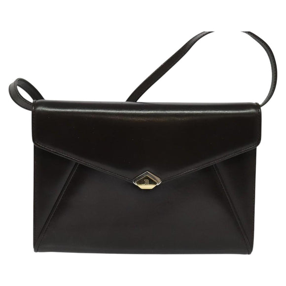 BALLY Shoulder Bag Leather Dark Brown Gold Auth BA1161