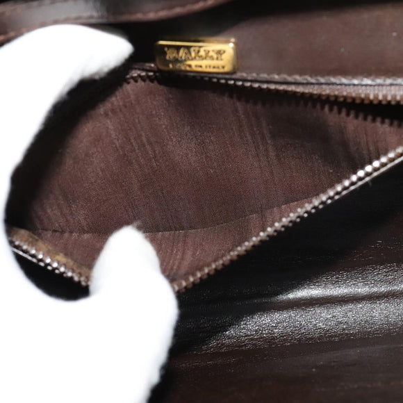 BALLY Shoulder Bag Leather Dark Brown Gold Auth BA1161