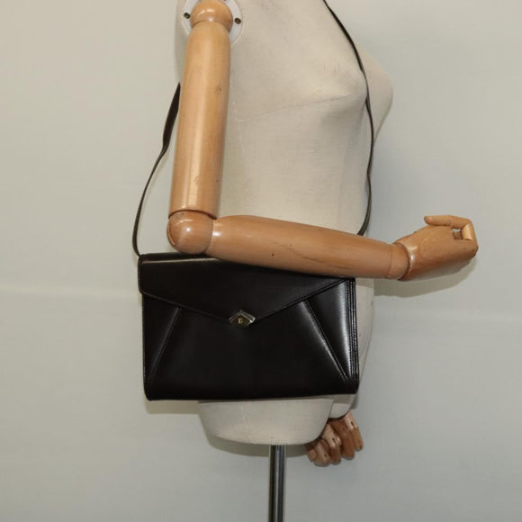 BALLY Shoulder Bag Leather Dark Brown Gold Auth BA1161