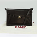 BALLY Shoulder Bag Leather Dark Brown Gold Auth BA1161-12