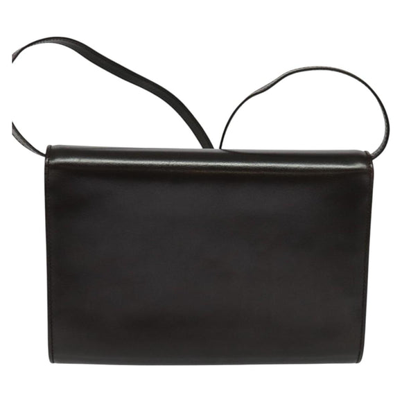 BALLY Shoulder Bag Leather Dark Brown Gold Auth BA1161