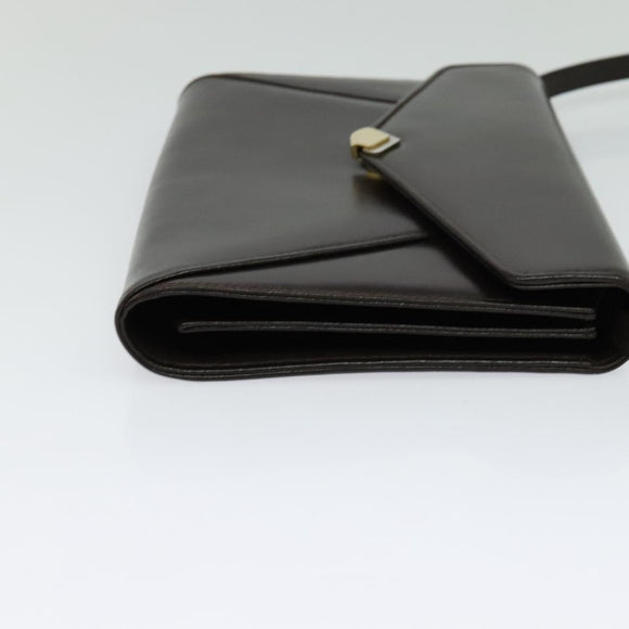 BALLY Shoulder Bag Leather Dark Brown Gold Auth BA1161